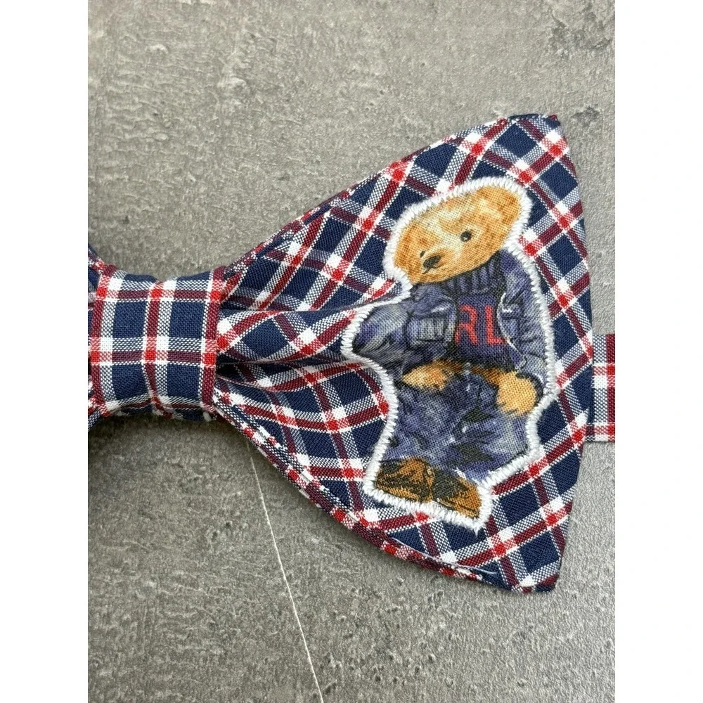 NEW Mens Jeans Bear Bow tie Custom Navy Blue Red‎ Plaid Pre Tied Adjustable Gift